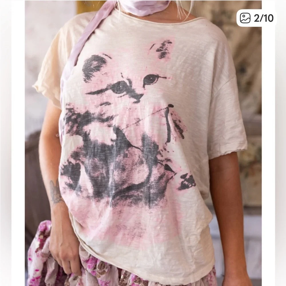NWT🐱Magnolia Pearl 💯 Cotton Coco's Arrow Tee in Petal One Size Fits Most - Picture 2 of 10